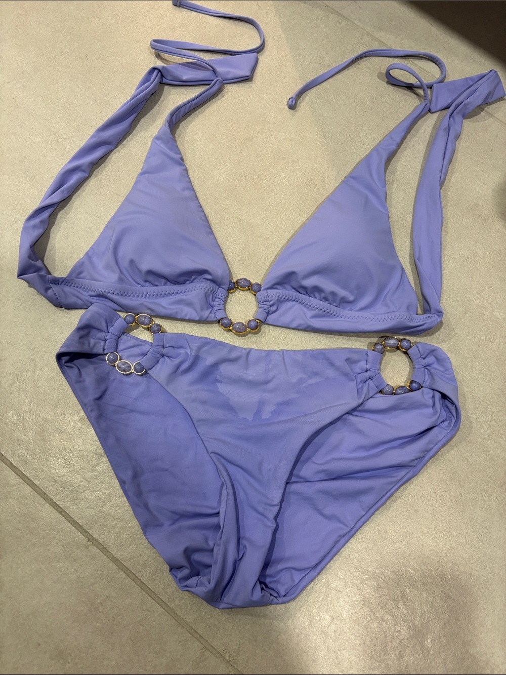 BECCA Purple Ring-Accent Triangle Bikini Set